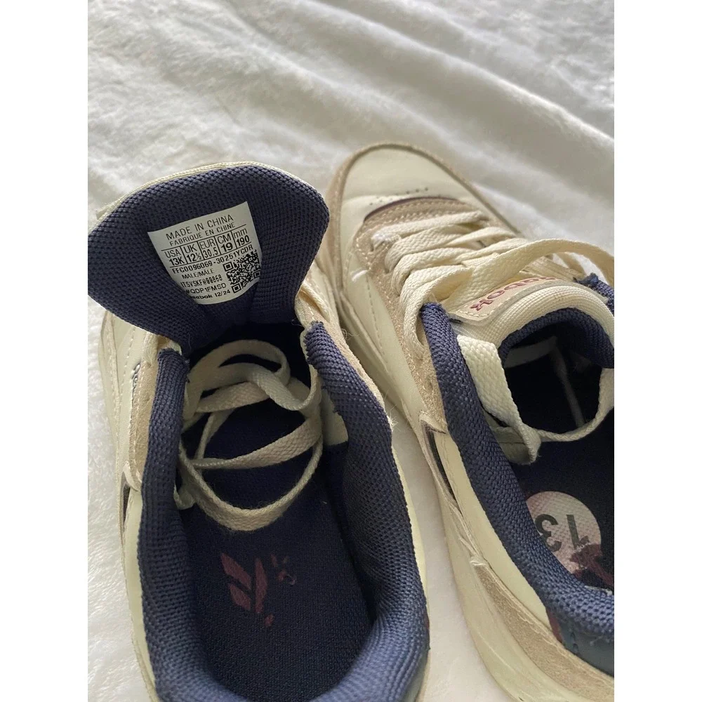 Reebok Club C Sneakers Kids Size 13K Cream Tan Navy Blue Low Top Shoes